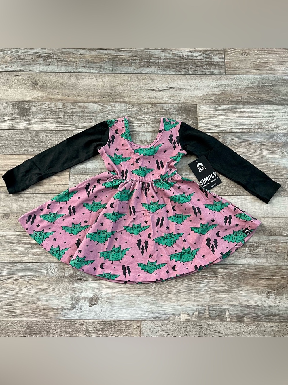 NWT Rags Halloween Collection Long Sleeve Swing Dress in Bats Size 2T